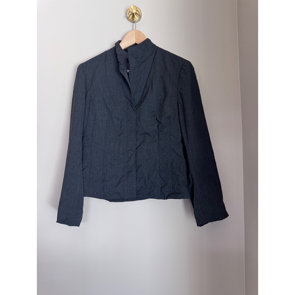 Lafayette 148 New York Gray Wool Blend Mock Neck Blazer Jacket Size 8